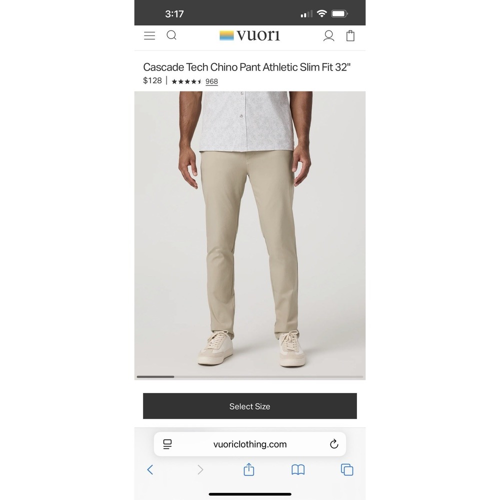 Vuori Cascade Tech Chino Pants Athletic Slim Fit Mens  33x27 Dark Gray - Picture 12 of 15